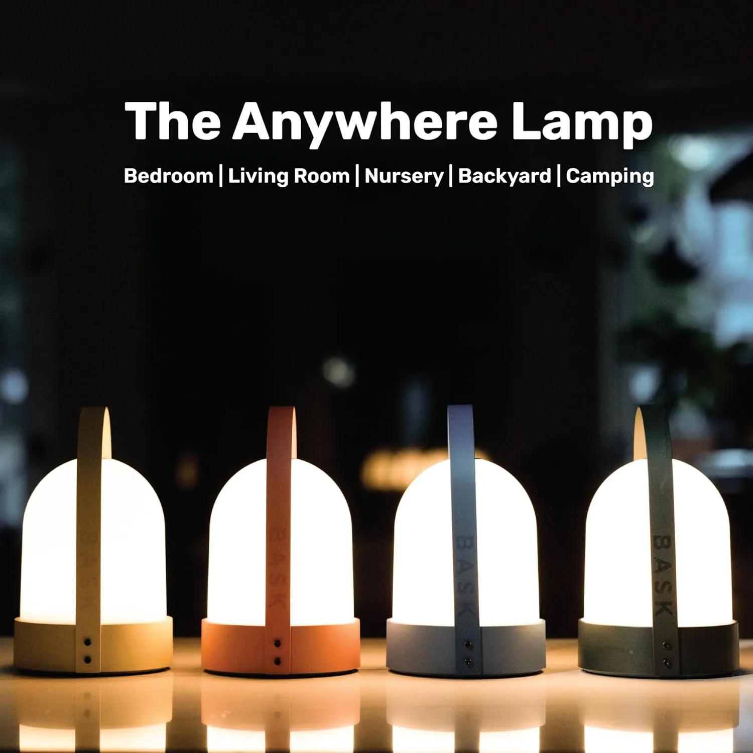 BASK KIN 3.0 Portable Cordless Lantern Table Lamp | USB Rechargeable | Powerful Long-Lasting 4000mAh Battery | Kids Bedroom | Easy 3-Step Touch Dimmable | UltraBright LED (Midnight Black)