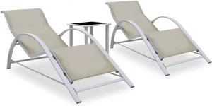 Beach Chair,Tanning Chair,Lounge Chair,Sun Loungers 2 pcs with Table Aluminum CreamIdeal for Garden, Patio, Camping