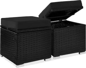 Best Choice Products Set of 2 Wicker Ottomans, Multipurpose Outdoor Furniture for Patio, Backyard, Additional Seating, Footrest, Side Table w/Storage, Removable Cushions - Black/Black