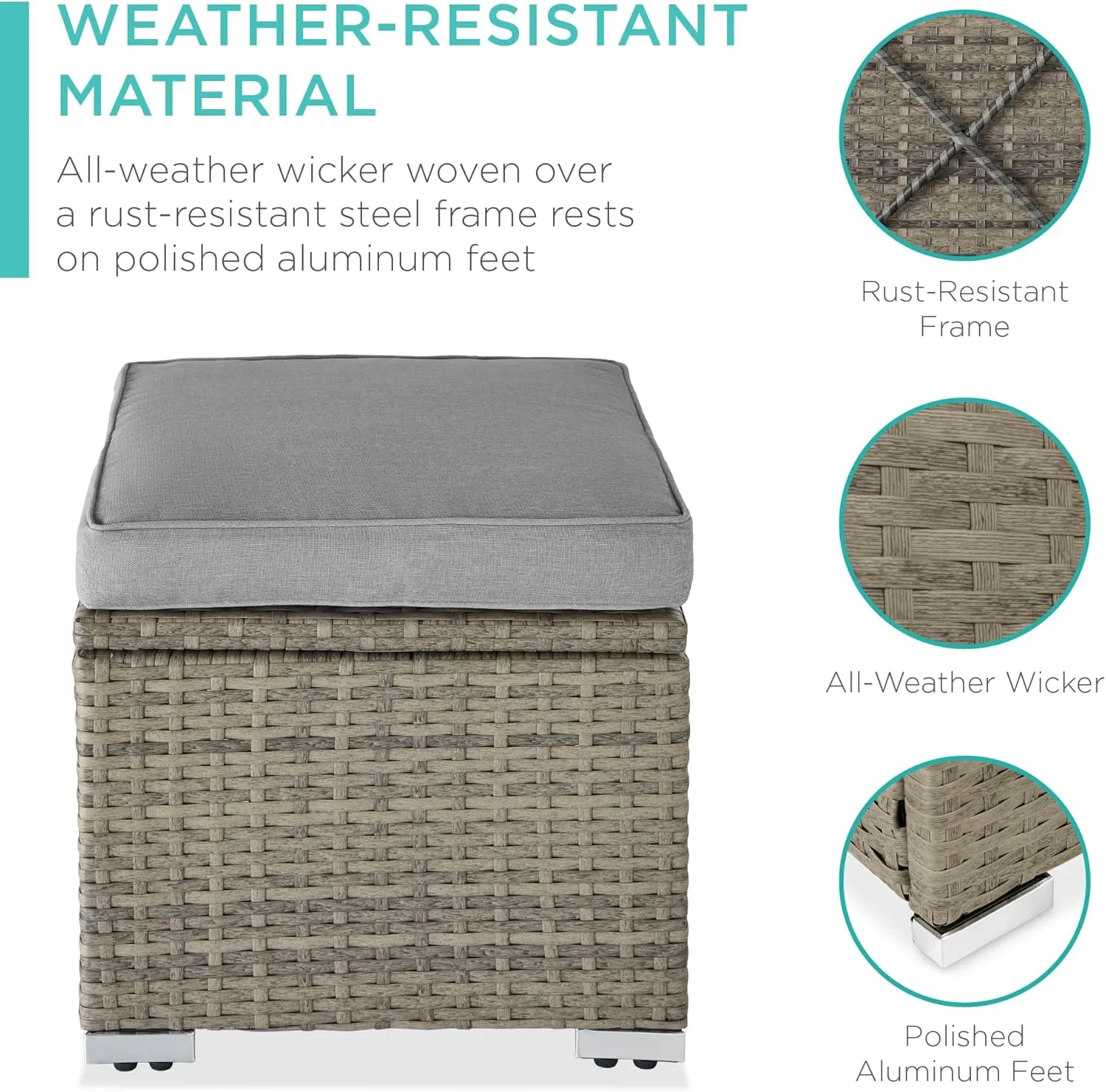 Best Choice Products Set of 2 Wicker Ottomans, Multipurpose Outdoor Furniture for Patio, Backyard, Additional Seating, Footrest, Side Table w/Storage, Removable Cushions - Cement Gray/Taupe