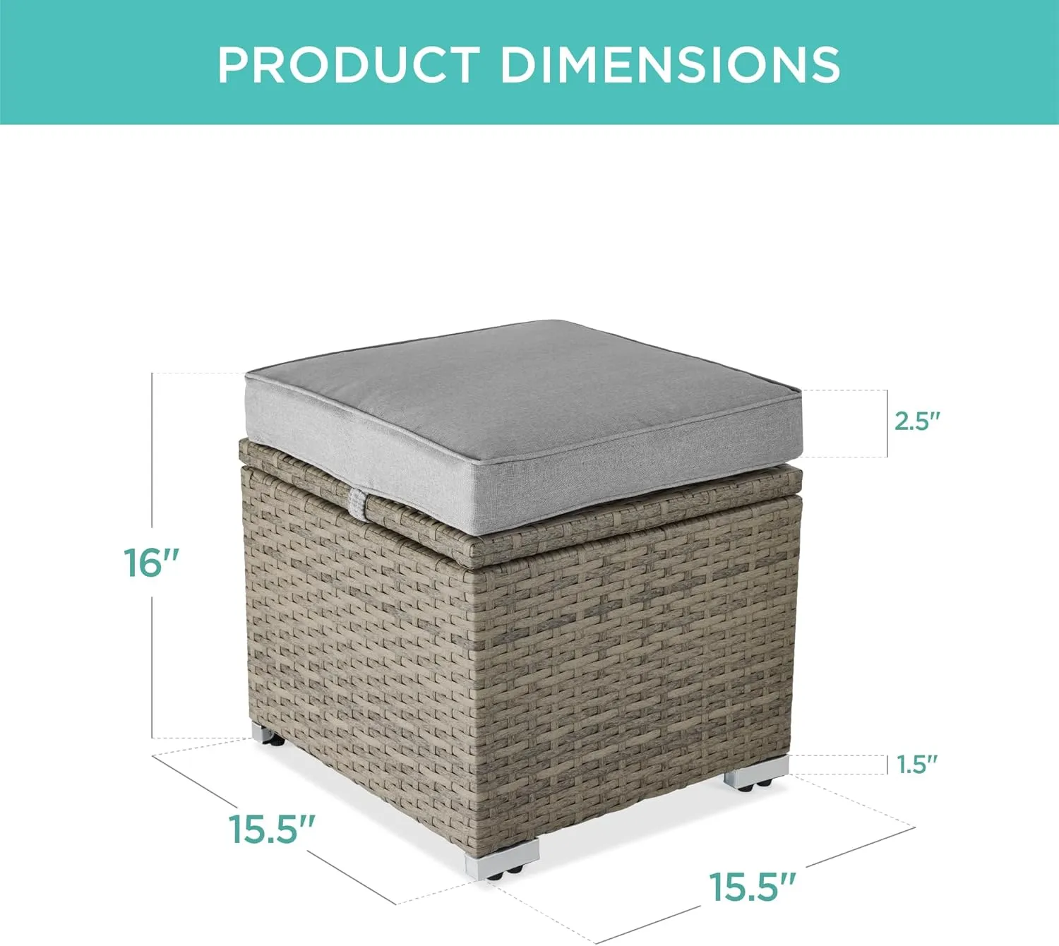 Best Choice Products Set of 2 Wicker Ottomans, Multipurpose Outdoor Furniture for Patio, Backyard, Additional Seating, Footrest, Side Table w/Storage, Removable Cushions - Cement Gray/Taupe