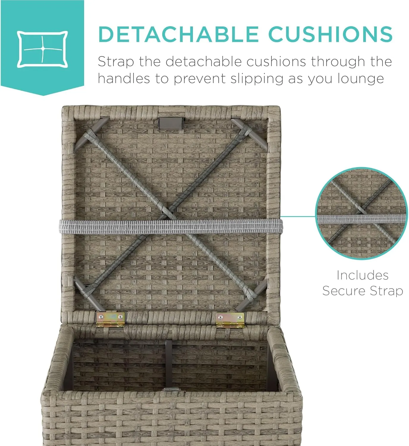Best Choice Products Set of 2 Wicker Ottomans, Multipurpose Outdoor Furniture for Patio, Backyard, Additional Seating, Footrest, Side Table w/Storage, Removable Cushions - Cement Gray/Taupe