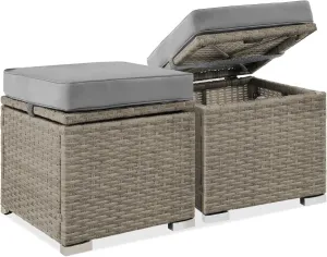Best Choice Products Set of 2 Wicker Ottomans, Multipurpose Outdoor Furniture for Patio, Backyard, Additional Seating, Footrest, Side Table w/Storage, Removable Cushions - Cement Gray/Taupe