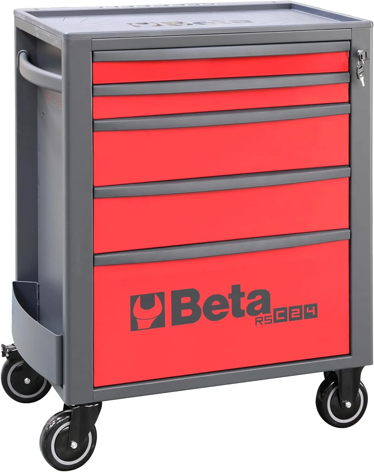 Beta RSC24 Heavy Duty Rolling Tool Cabinet, 5 Drawers, Red, Ball Bearing Slides, Rubber Mat Liners, 5" Casters, Anti-Fall Edge Worktop, 1760 lbs Load Capacity, Made in Italy