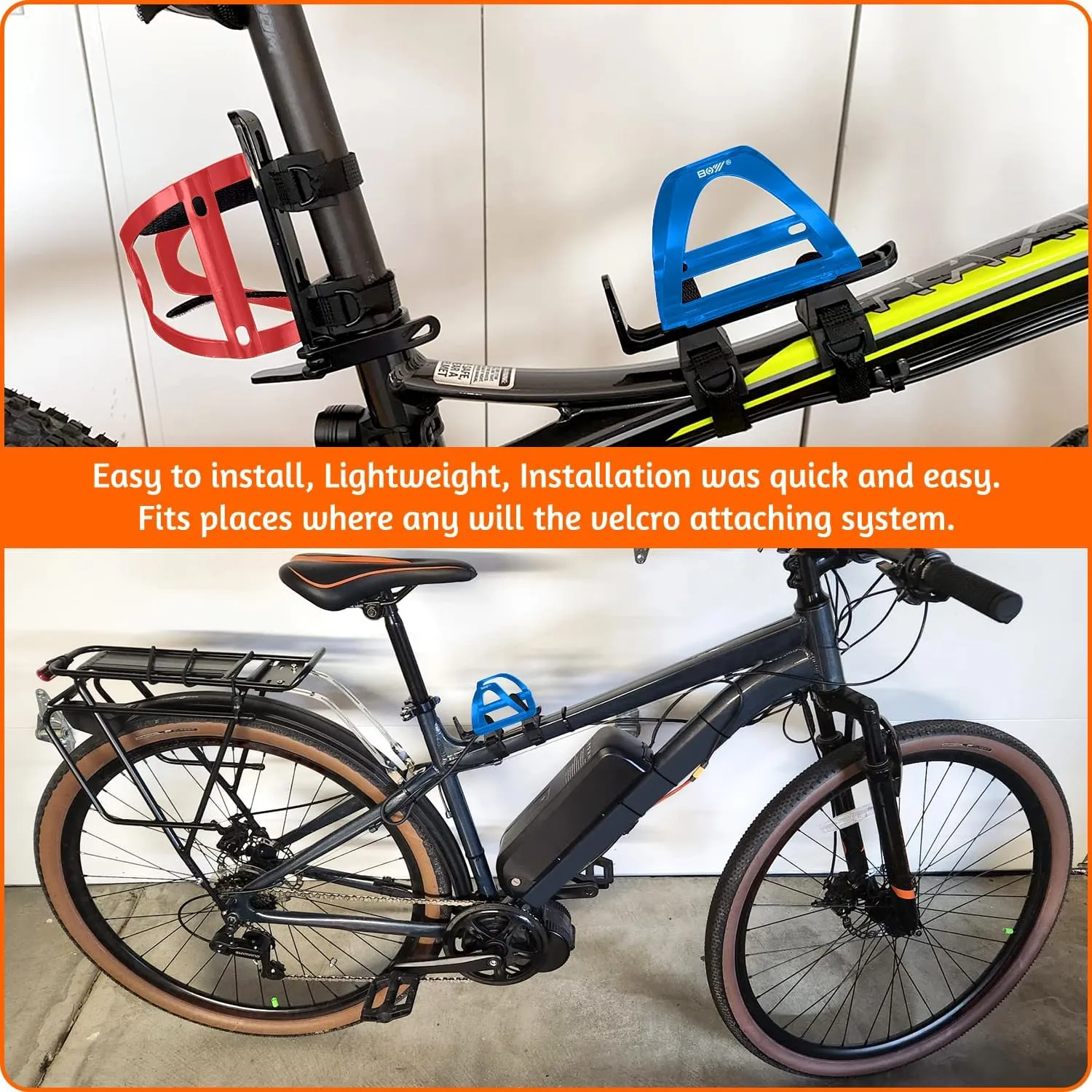Bike Water Bottle Holder & Bottle Cage Mount for Adults & Kids,   No Screw   Velcro   Adjustable Strap   Aluminum Alloy   Lightweight   Portable for Mountain Bicycle Accessories (Blue/Pink)