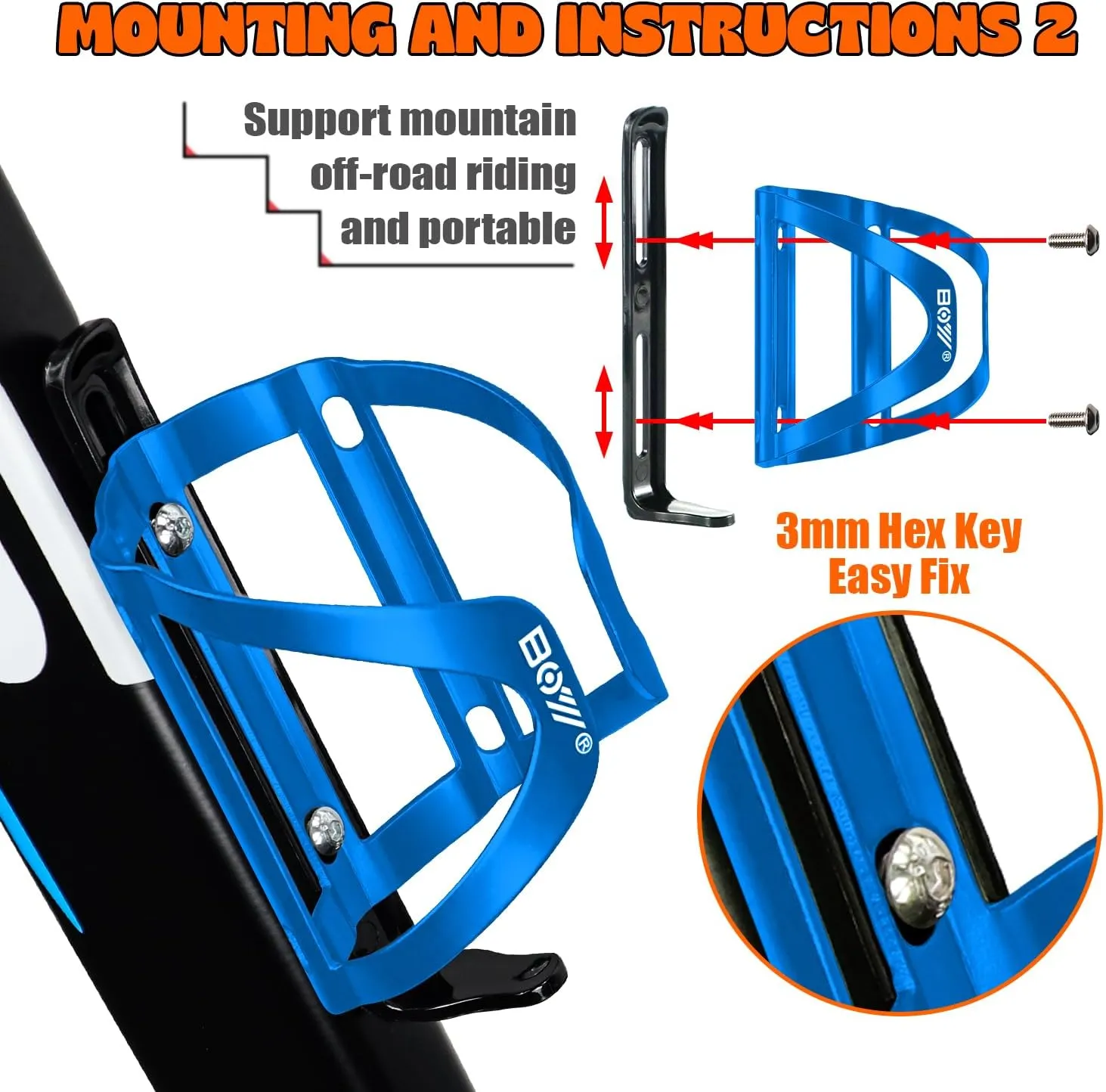 Bike Water Bottle Holder & Bottle Cage Mount for Adults & Kids,   No Screw   Velcro   Adjustable Strap   Aluminum Alloy   Lightweight   Portable for Mountain Bicycle Accessories (Blue/Pink)