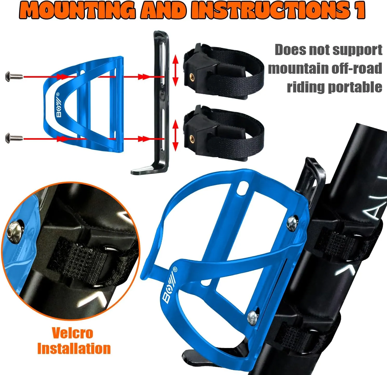 Bike Water Bottle Holder & Bottle Cage Mount for Adults & Kids,   No Screw   Velcro   Adjustable Strap   Aluminum Alloy   Lightweight   Portable for Mountain Bicycle Accessories (Blue/Pink)