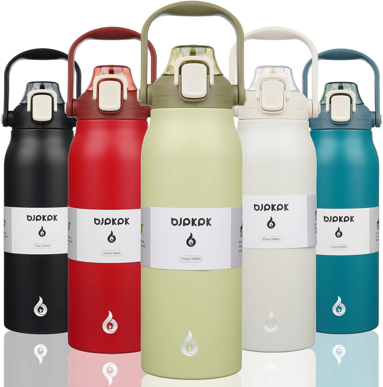 BJPKPK Insulated Water Bottles with Straw, 57 oz Sports Water Bottle with One-handed Opening Lid, BPA Free Leakproof Easy Carry Thermos, Jugs, Flasks for Gym Sports Outdoors,Light Green