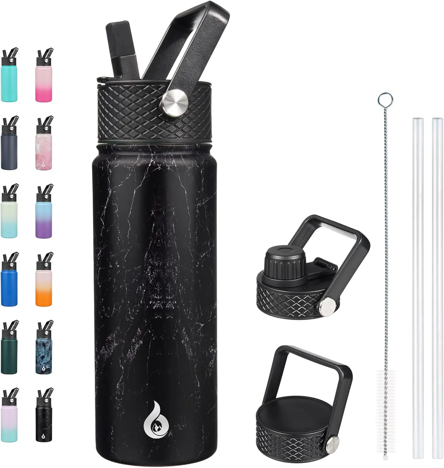 BJPKPK Insulated Water Bottles with Straw Lid, 22oz Cold & Hot Thermos, Stainless Steel Metal Water Bottle with 3 Lids, Reusable Thermos, Cups, Mugs for Daily Use-Midnight