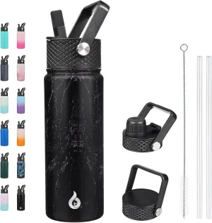 BJPKPK Insulated Water Bottles with Straw Lid, 22oz Cold & Hot Thermos, Stainless Steel Metal Water Bottle with 3 Lids, Reusable Thermos, Cups, Mugs for Daily Use-Midnight