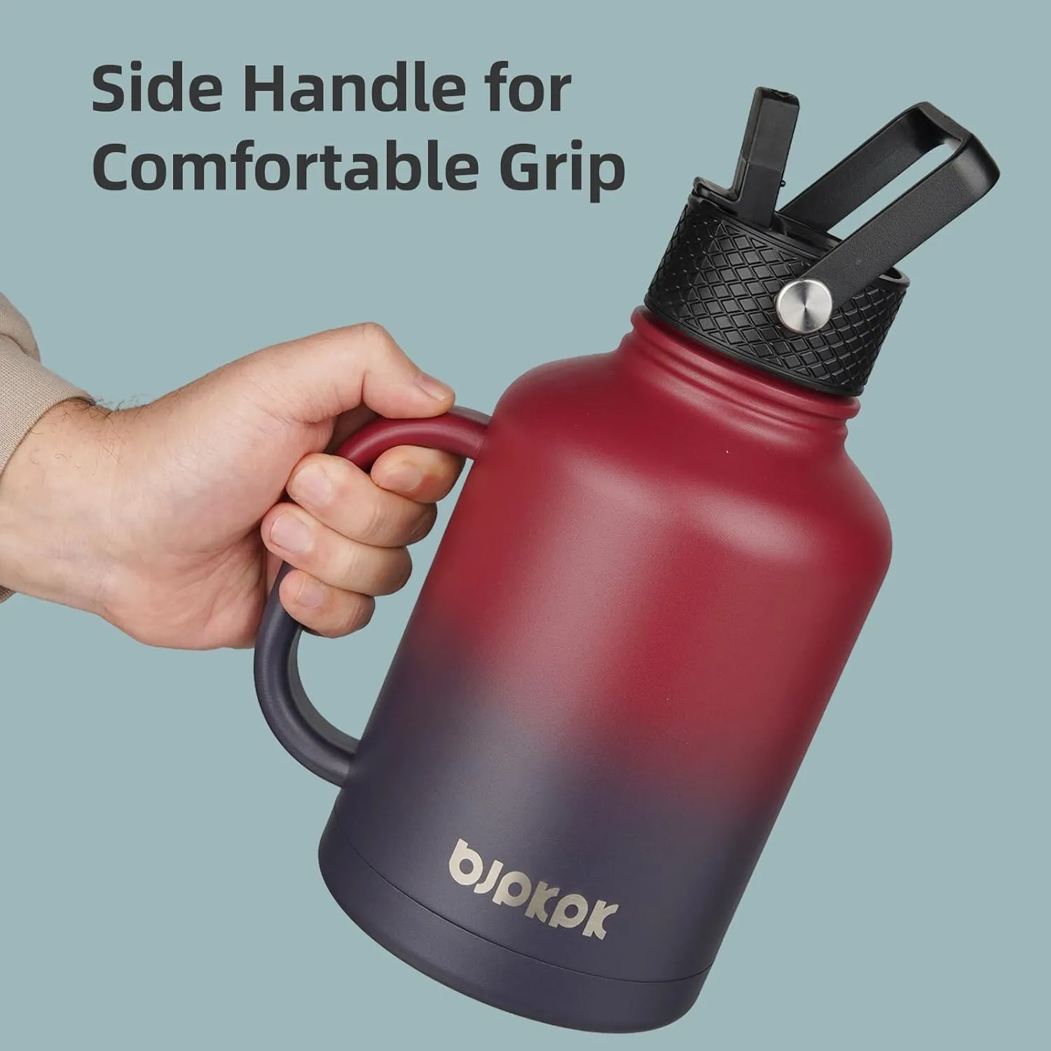 BJPKPK Large Insulated Water Bottles with Straw Lid & Handle, 50oz, 64oz, 87oz, 128oz Water Bottle with 3 Lids and Paracord Strap, Stainless Steel Metal Water Bottle, Insulated Water Jug, Army Green