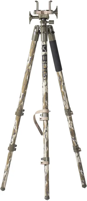 BOG DeathGrip Mossy Oak Bottomland Camo Tripod with Durable Aluminum Frame, Lightweight, Stable Design, Bubble Level, Adjustable Legs, and Hands-Free Operation for Hunting, Shooting, and Outdoors