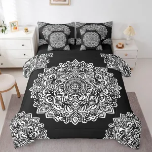 Bohemian Mandala 7 Piece Comforter Set Full Bed in a Bag,Boho Floral Bedding Sets European Style Medallion Comforter and Sheet Set,Exotic Damask Flowers Bed Set