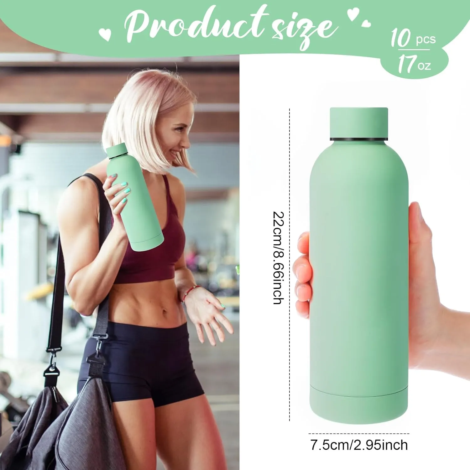 Bokon 10 Pcs Stainless Steel Water Bottle Bulk Double Layer Vacuum 17 oz Small Mouth Sport Insulated Metal Graduation Teacher CNA Gift Reusable Flask Leakproof Lid for Cyclist Runner