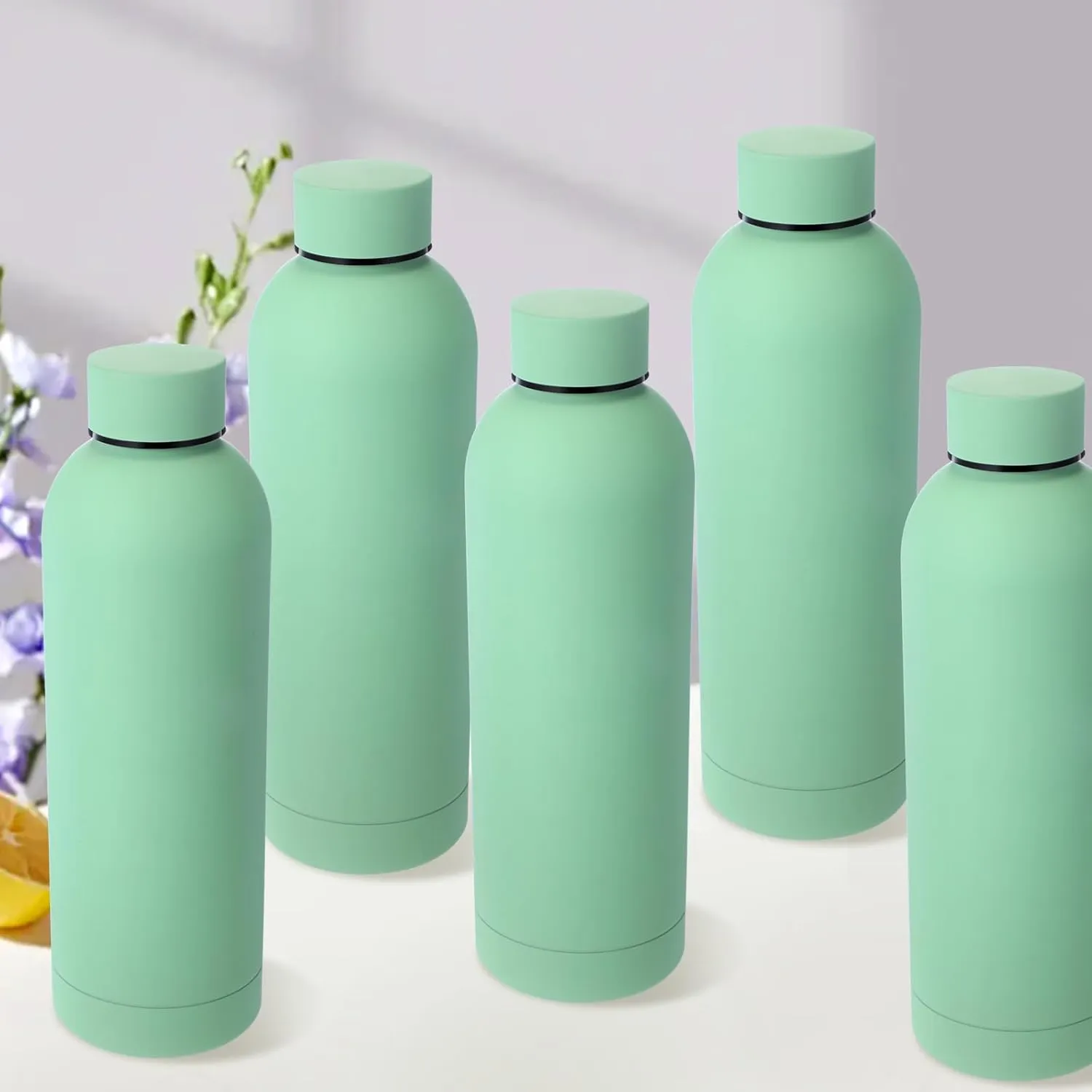 Bokon 10 Pcs Stainless Steel Water Bottle Bulk Double Layer Vacuum 17 oz Small Mouth Sport Insulated Metal Graduation Teacher CNA Gift Reusable Flask Leakproof Lid for Cyclist Runner