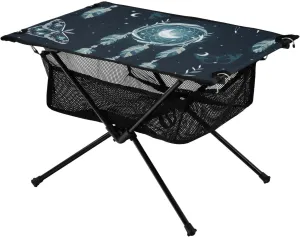 Bolaz Outdoor Folding Portable Picnic Camping Table-Blue Dreamcatcher Moon Butterfly,Storage Mesh for Camping Gear Accessories, Hiking, Mountaineering, Outdoor Travel