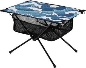 Bolaz Outdoor Folding Portable Picnic Camping Table-Blue Waves4,Storage Mesh for Camping Gear Accessories, Hiking, Mountaineering, Outdoor Travel