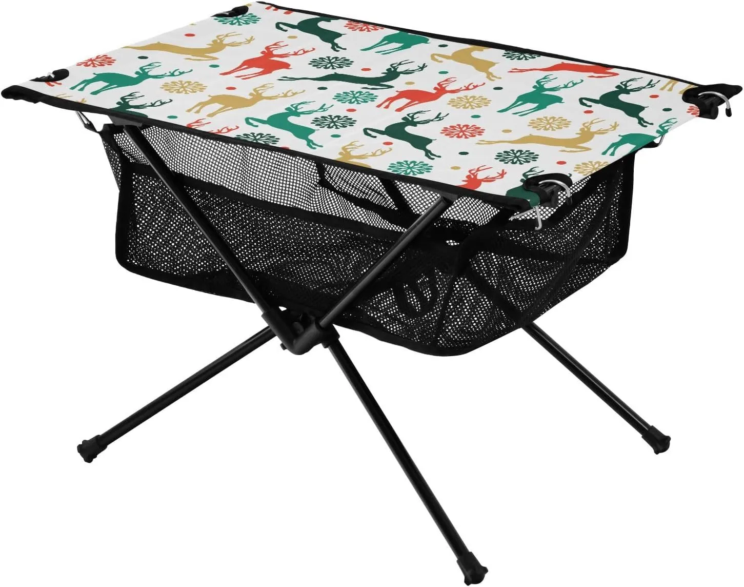 Bolaz Outdoor Folding Portable Picnic Camping Table-Christmas Deer Pattern 2,Storage Mesh for Camping Gear Accessories, Hiking, Mountaineering, Outdoor Travel