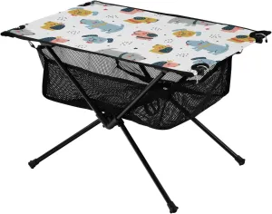 Bolaz Outdoor Folding Portable Picnic Camping Table-Cute Dog Doodle,Storage Mesh for Camping Gear Accessories, Hiking, Mountaineering, Outdoor Travel