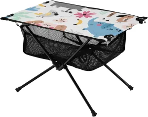 Bolaz Outdoor Folding Portable Picnic Camping Table-Pink Blue Brown Elephants,Storage Mesh for Camping Gear Accessories, Hiking, Mountaineering, Outdoor Travel