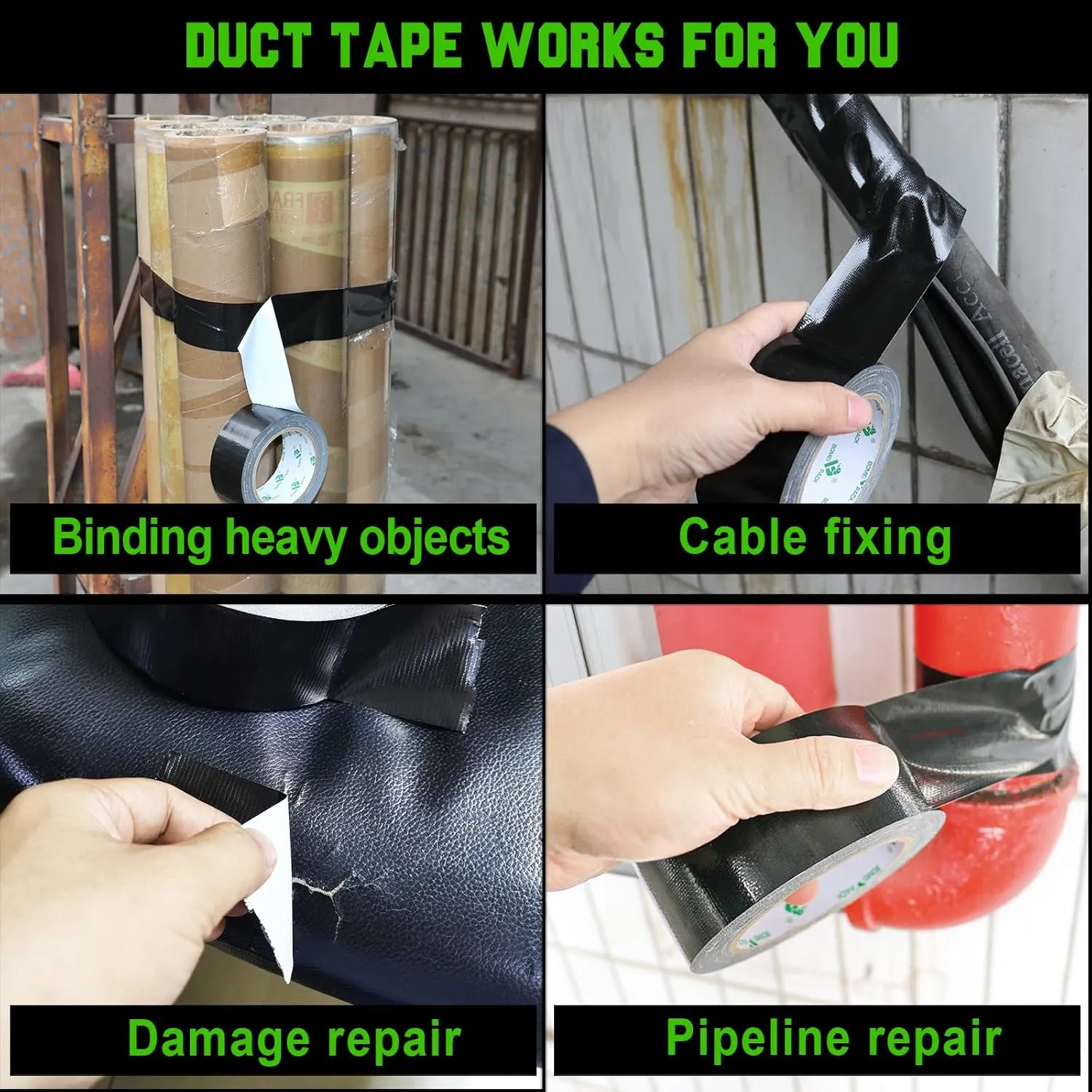 BOMEI PACK 5 Pack Black Duct Tape Roll Crafts, Residue Free Duct Sealing Tape Multi Pack, 8.3Mil x1.88Inch x 35Yds