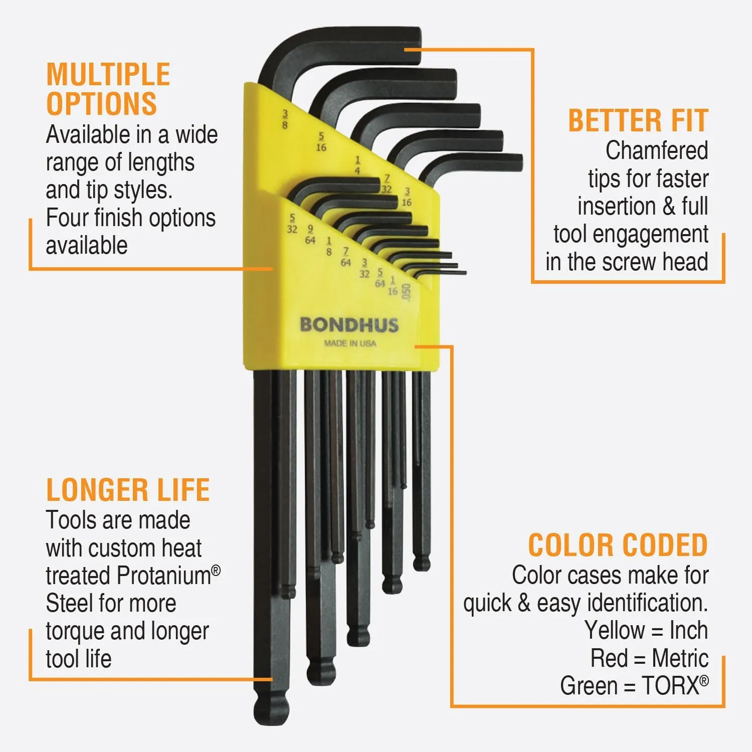 Bondhus 20199 Balldriver L-Wrench DoublePK, 10999 1.5-10mm & 10937 0.050-3/8", Multicolor, One Size