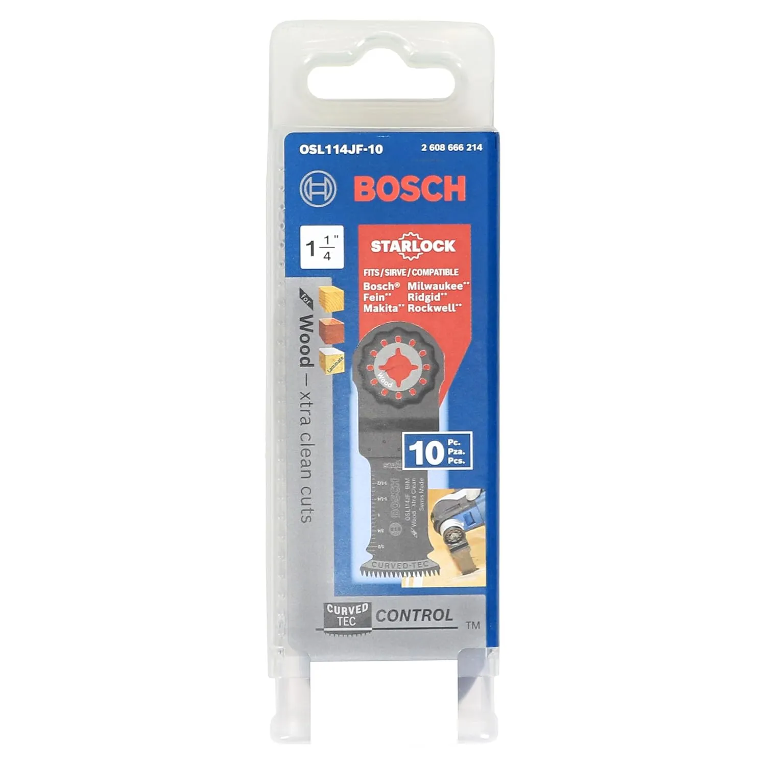 BOSCH OSL114JF-10 10-Pack 1-1/4 In. Starlock Oscillating Multi Tool Wood Curved-Tec Bi-Metal Xtra-clean Plunge Cut Blades for Applications in Cutting Wood, Hardwood, Laminate