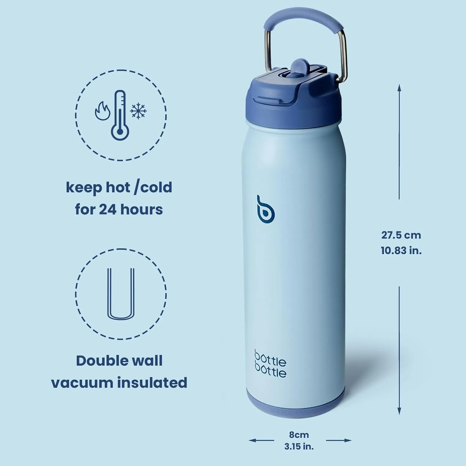 BOTTLE BOTTLE 24oz Insulated Water Bottle Stainless Steel Sport Water Bottle with Straw and Adjustable Lid Daily Pill Organizer