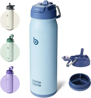 BOTTLE BOTTLE 24oz Insulated Water Bottle Stainless Steel Sport Water Bottle with Straw and Adjustable Lid Daily Pill Organizer