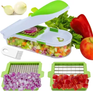 Brieftons QuickPush Food Chopper (Classic): Kitchen Vegetable Fruit Dicer, Onion Tomato Potato Fries Cutter, with 2 Dicing Blades, 5 Bonus Recipe Ebooks