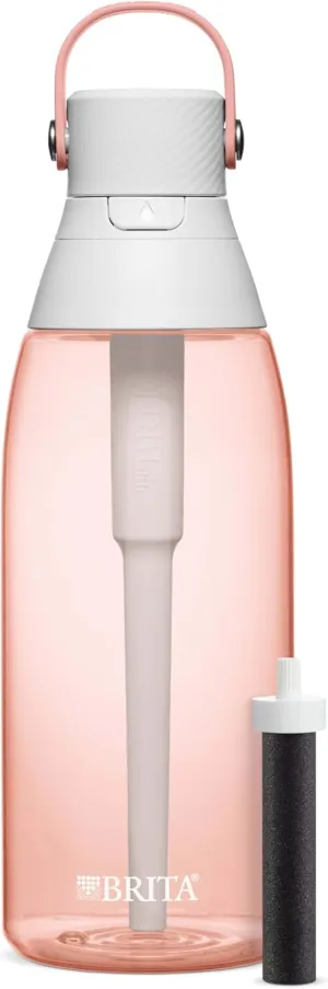 Brita Hard-Sided Plastic Premium Filtering Water Bottle, BPA-Free, Reusable, Replaces 300 Plastic Water Bottles, Filter Lasts 2 Months or 40 Gallons, Includes 1 Filter, Blush - 36 oz.