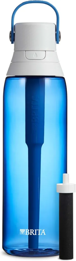 Brita Insulated Filtered Water Bottle with Straw, Reusable, BPA Free Plastic, Sapphire, 26 Ounce