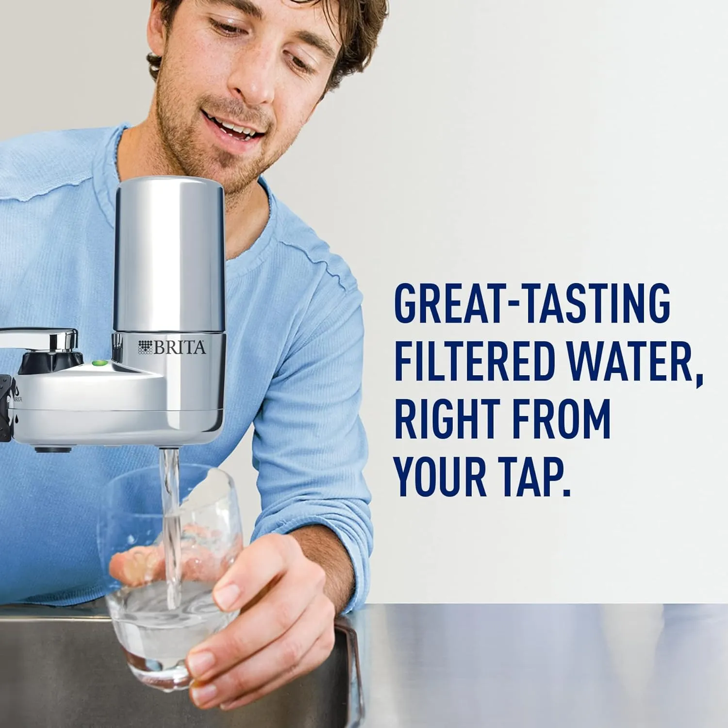 Brita Water Filter for Sink, Faucet Mount Water Filtration System for Tap Water with 3 Replacement Filters, Reduces 99% of Lead, Chrome