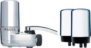 Brita Water Filter for Sink, Faucet Mount Water Filtration System for Tap Water with 3 Replacement Filters, Reduces 99% of Lead, Chrome