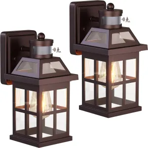 Bronze Outdoor Wall Lights with Motion Sensor, ETL Exterior Light Fixtures Waterproof 2 Pack, Anti-Rust Aluminum Porch Lights Dusk to Dawn Outdoor Lights Brown Lantern Sconces for House