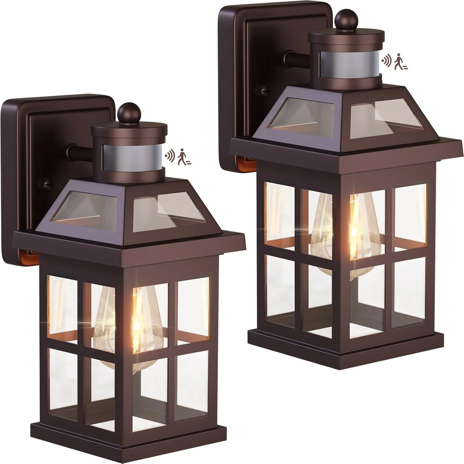 Bronze Outdoor Wall Lights with Motion Sensor, ETL Exterior Light Fixtures Waterproof 2 Pack, Anti-Rust Aluminum Porch Lights Dusk to Dawn Outdoor Lights Brown Lantern Sconces for House