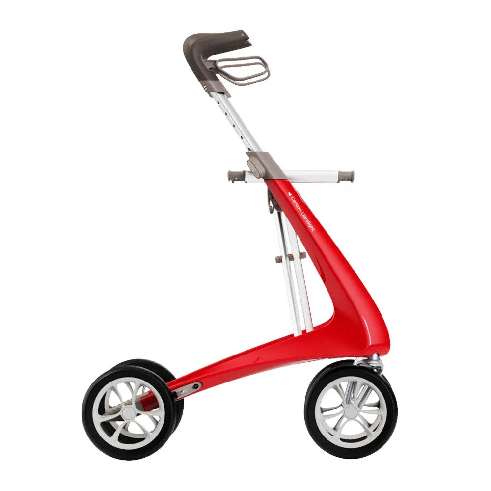 byACRE Carbon Ultralight Rollator Walker with Organizer Bag, Red, Regular Track
