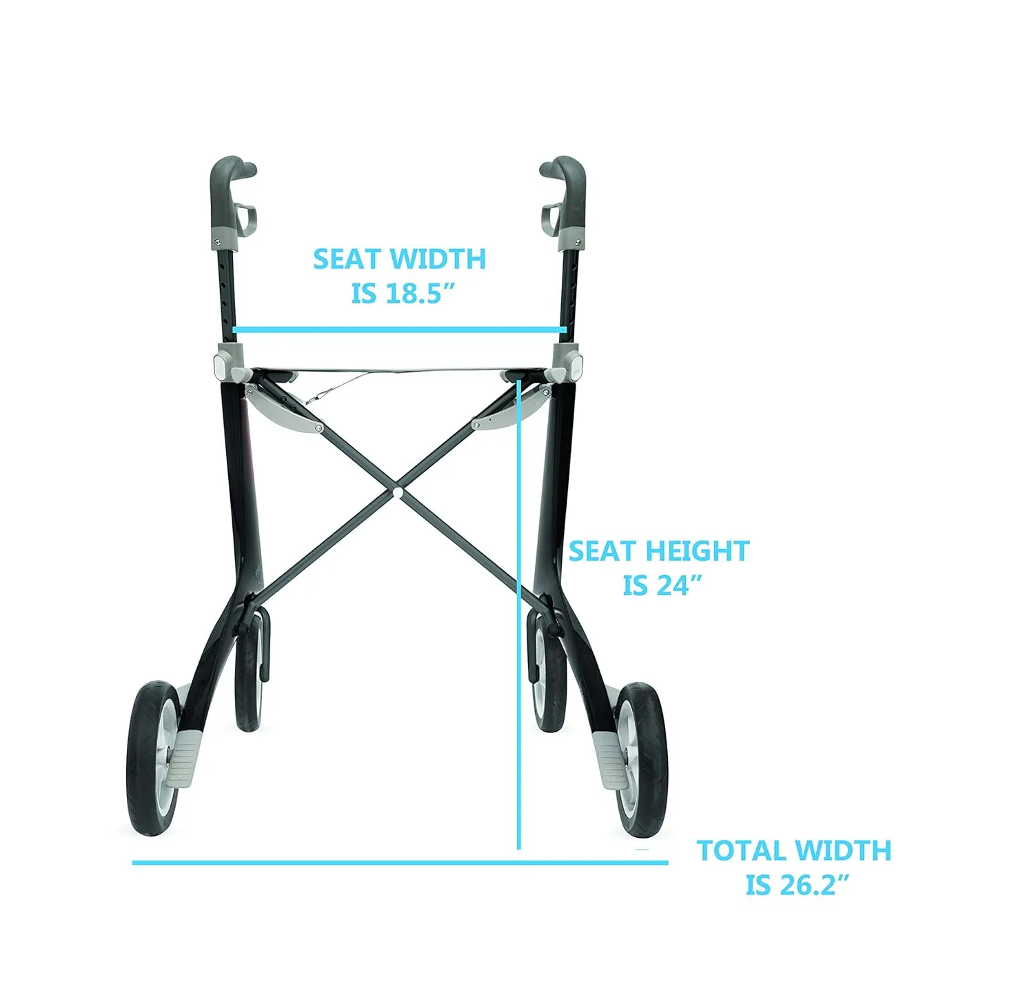 byACRE Carbon Ultralight Rollator Walker with Organizer Bag, Wide Track, 18.5" x 24" Seat (W x H), Black