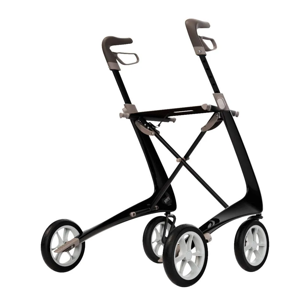 byACRE Carbon Ultralight Rollator Walker with Organizer Bag, Wide Track, 18.5" x 24" Seat (W x H), Black