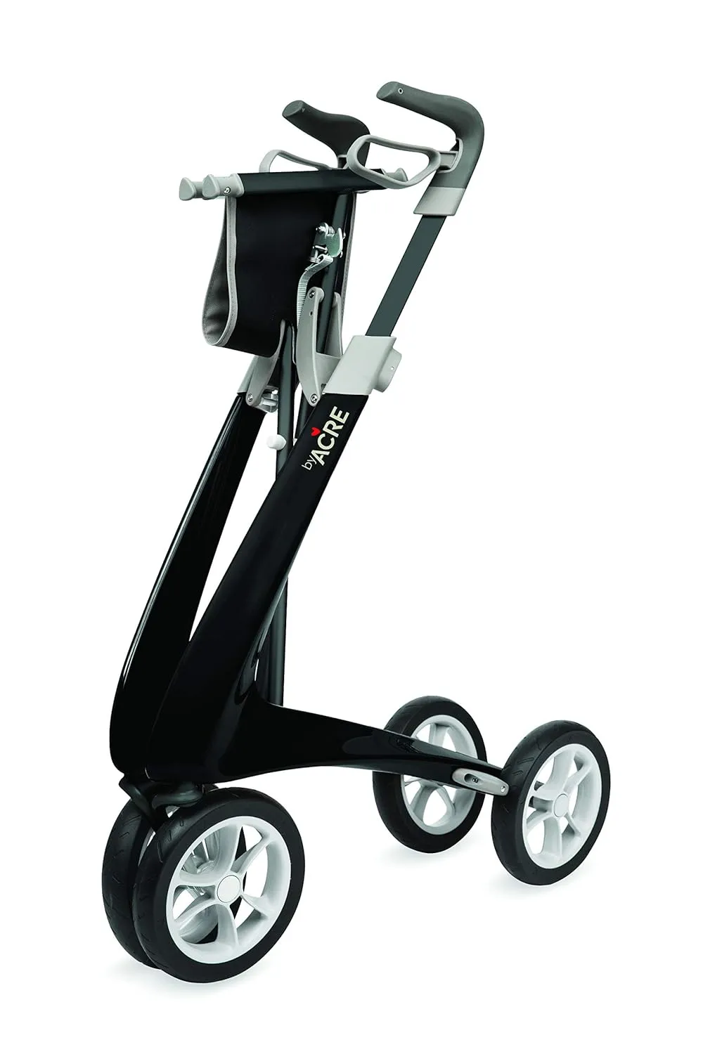 byACRE Carbon Ultralight Rollator Walker with Organizer Bag, Wide Track, 18.5" x 24" Seat (W x H), Black