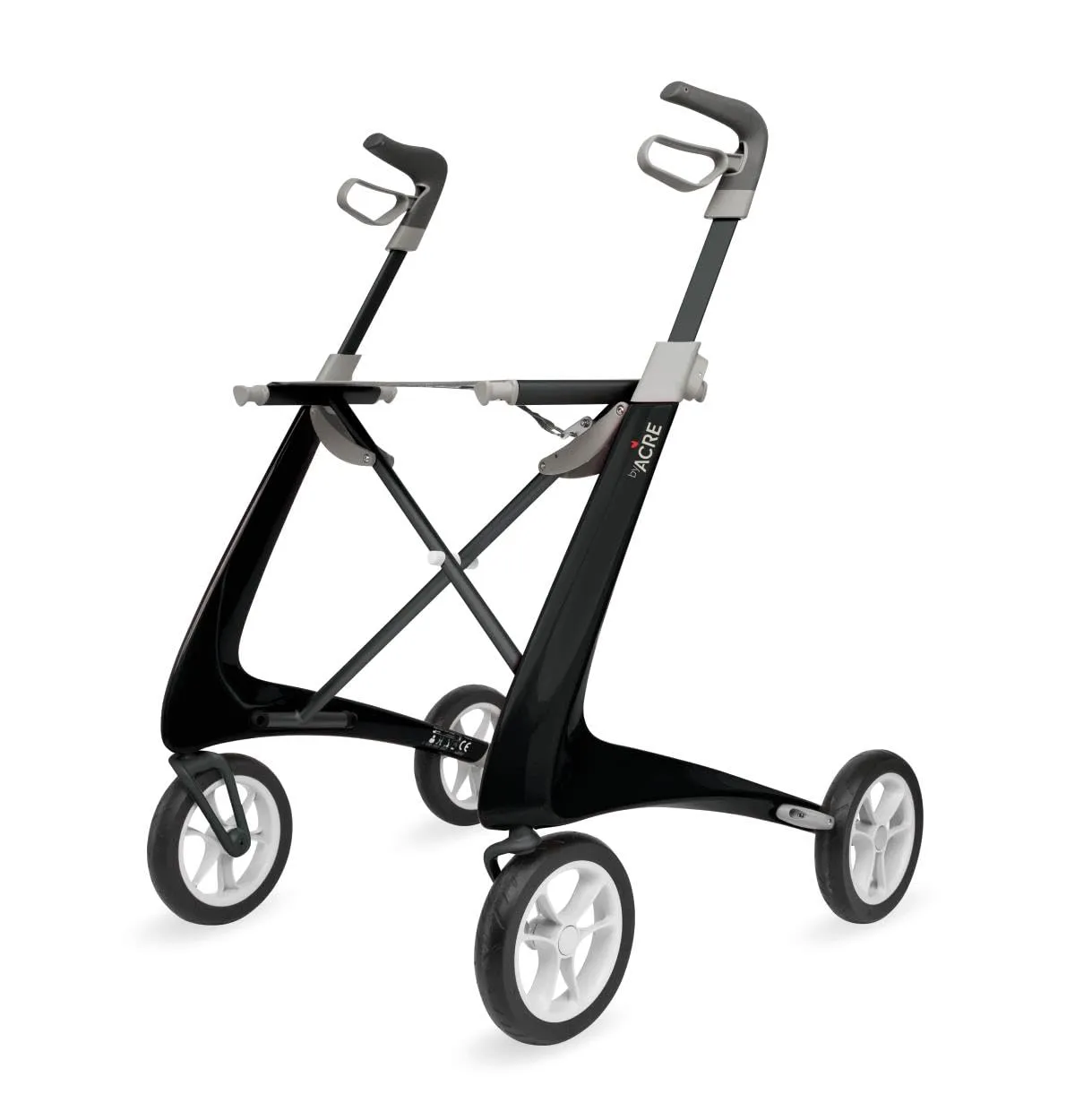 byACRE Carbon Ultralight Rollator Walker with Organizer Bag, Wide Track, 18.5" x 24" Seat (W x H), Black