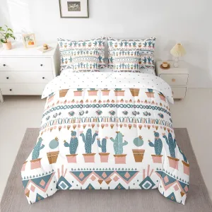 Cactus Geometric 7 Piece Comforter Set Full Bed in a Bag,Southwestern Ethnic Tribe Aztec Bedding Sets Exotic Vintage Geometry Western Sheet Set with Comforter