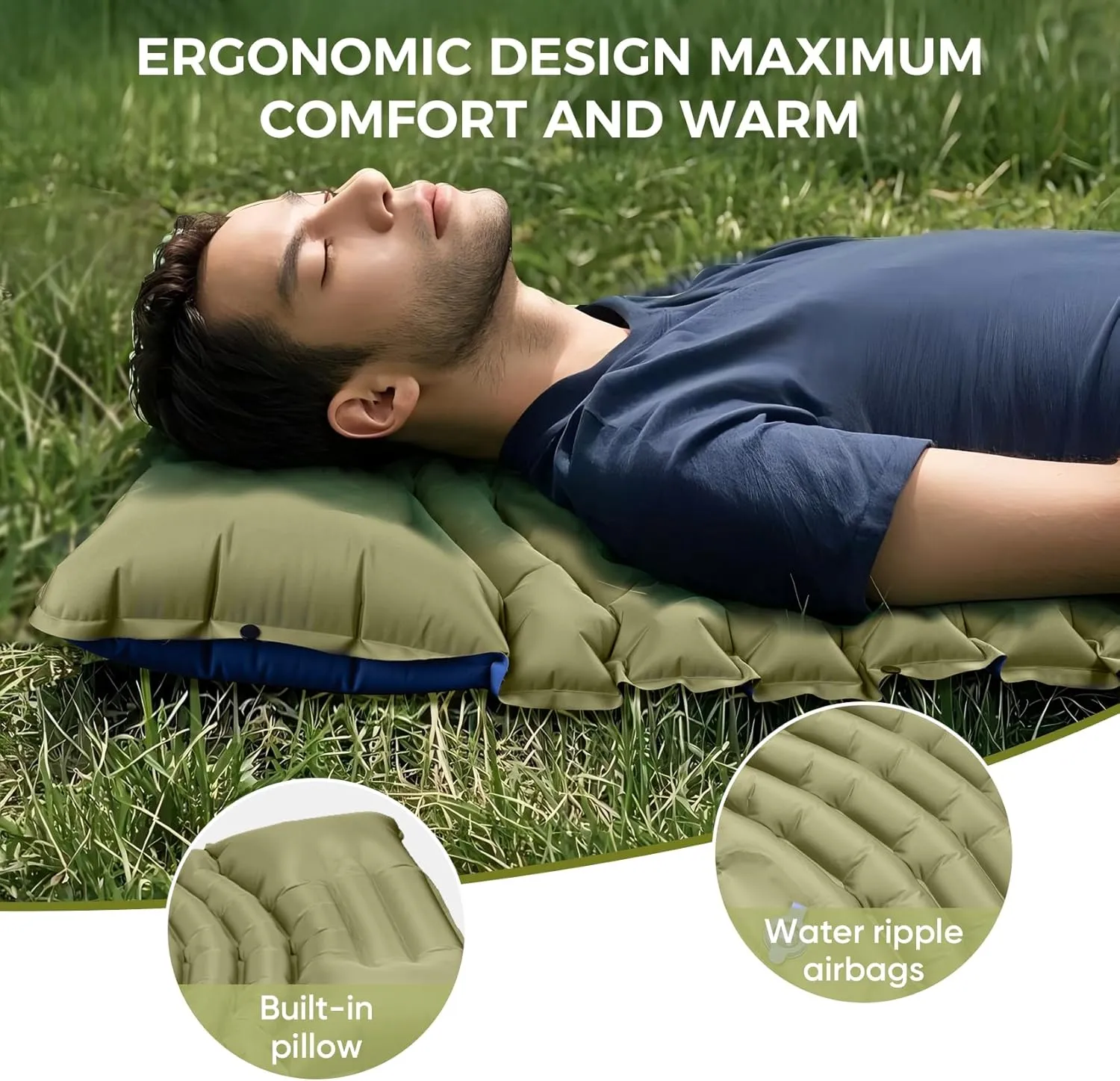 Camping Sleeping Pad, Ultra-Lightweight Inflatable Sleeping Mat with Built-in Pillow, Foot Pump, Compact and Portable, Ideal for Outdoor Camping, Backpacking, Hiking(Solo)