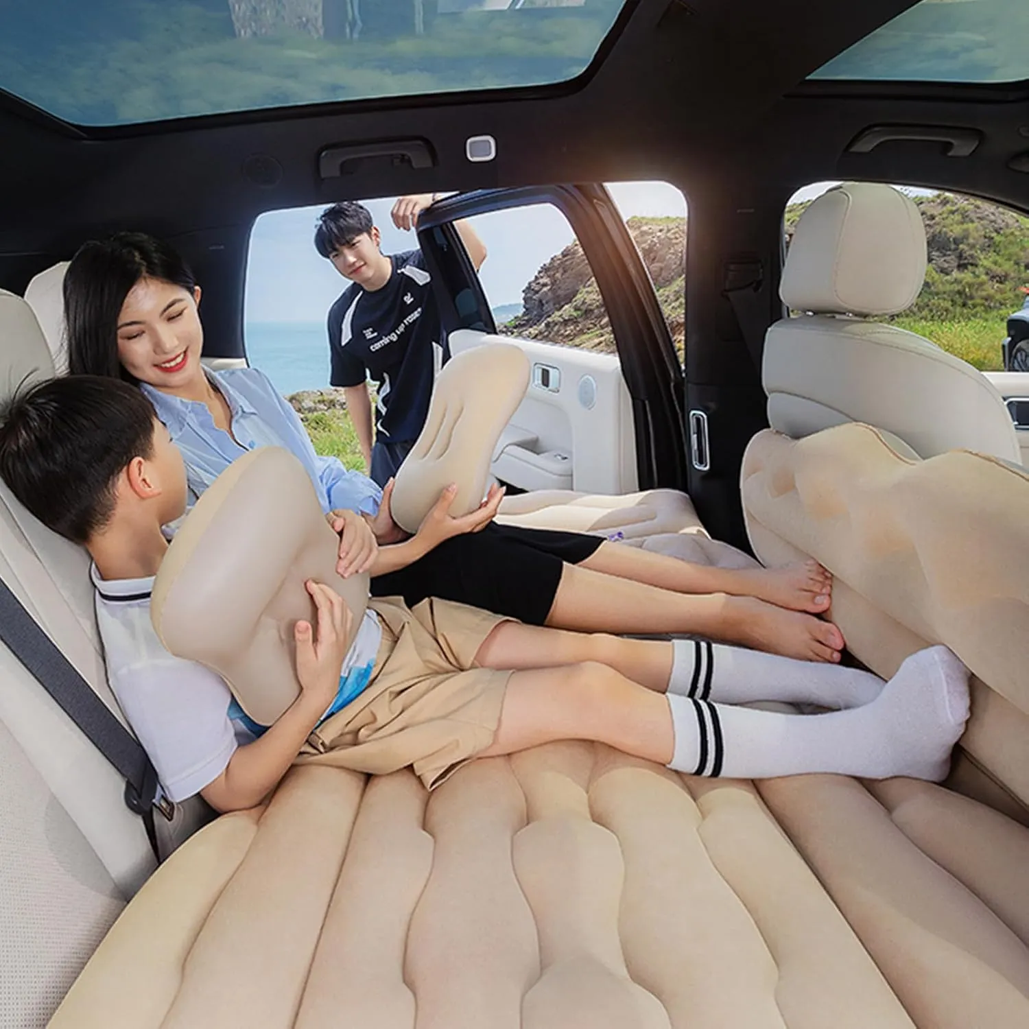 Car Air Mattress for BYD Tang EV 7seats 2021 2022 2023 2024 Thickened Durable Car Camping Air Mattress Bed with Air Pump Inflatable Sleeping Mat,C