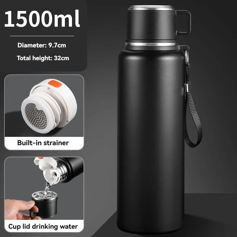 Car Vacuum Insulated Stainless Steel Water Bottle For Mazda Biante 2008-2018,Thermos Mug Leak Proof Insulated Water Bottle Reusable Water Bottle Travel Mug Thermo Mug,Black-1500ml