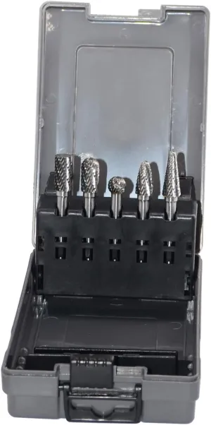 Carbide Burrs Set 5pcs with 1/4''Shank Double Cut Solid Power Tools Tungsten Carbide Rotary Files Bits for Die Grinder Metal Wood Carving Engraving Polishing Drilling Grinding Milling Cutting