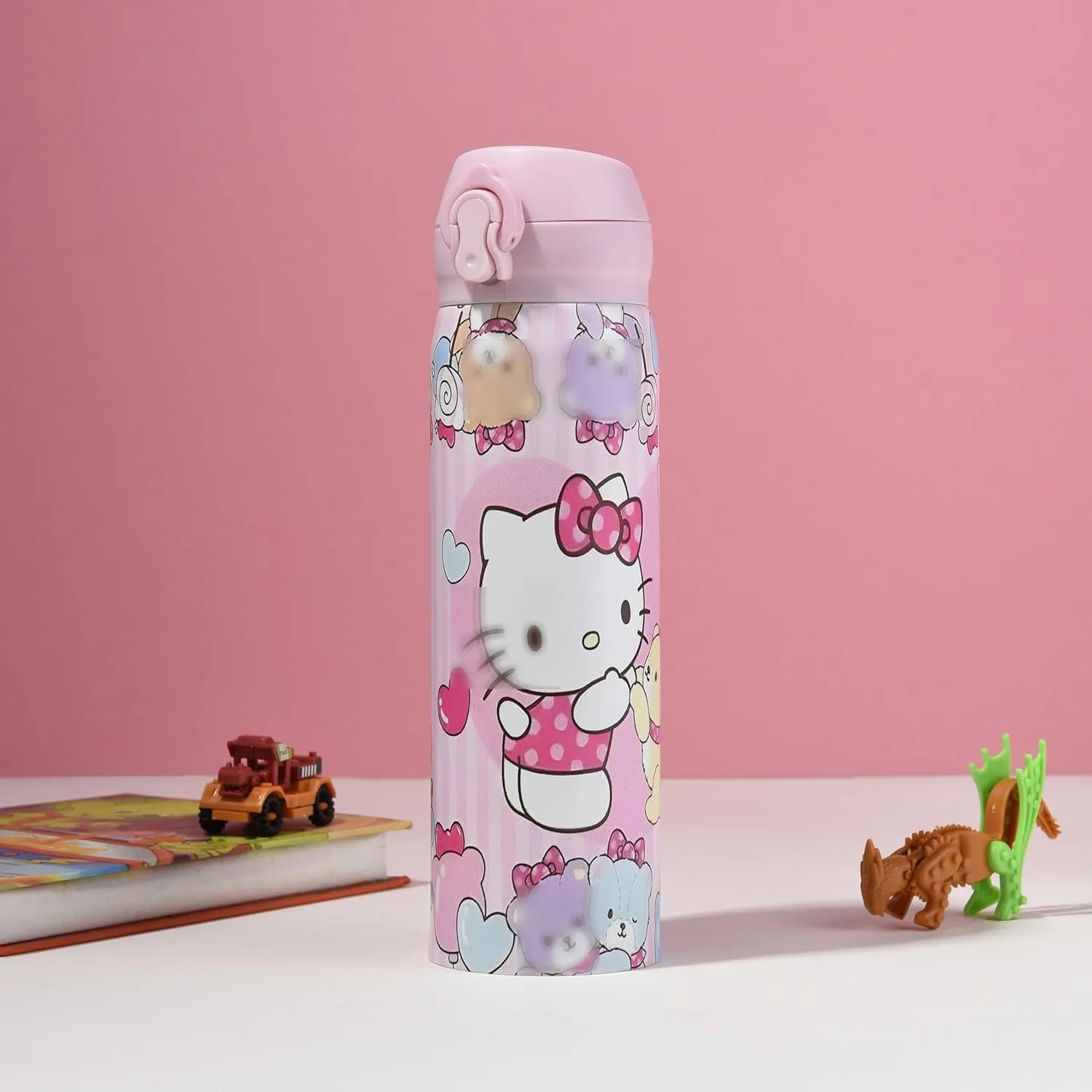 Cartoon Anime Water Bottle, 500ml Reusable Cup for Girls (pink02)