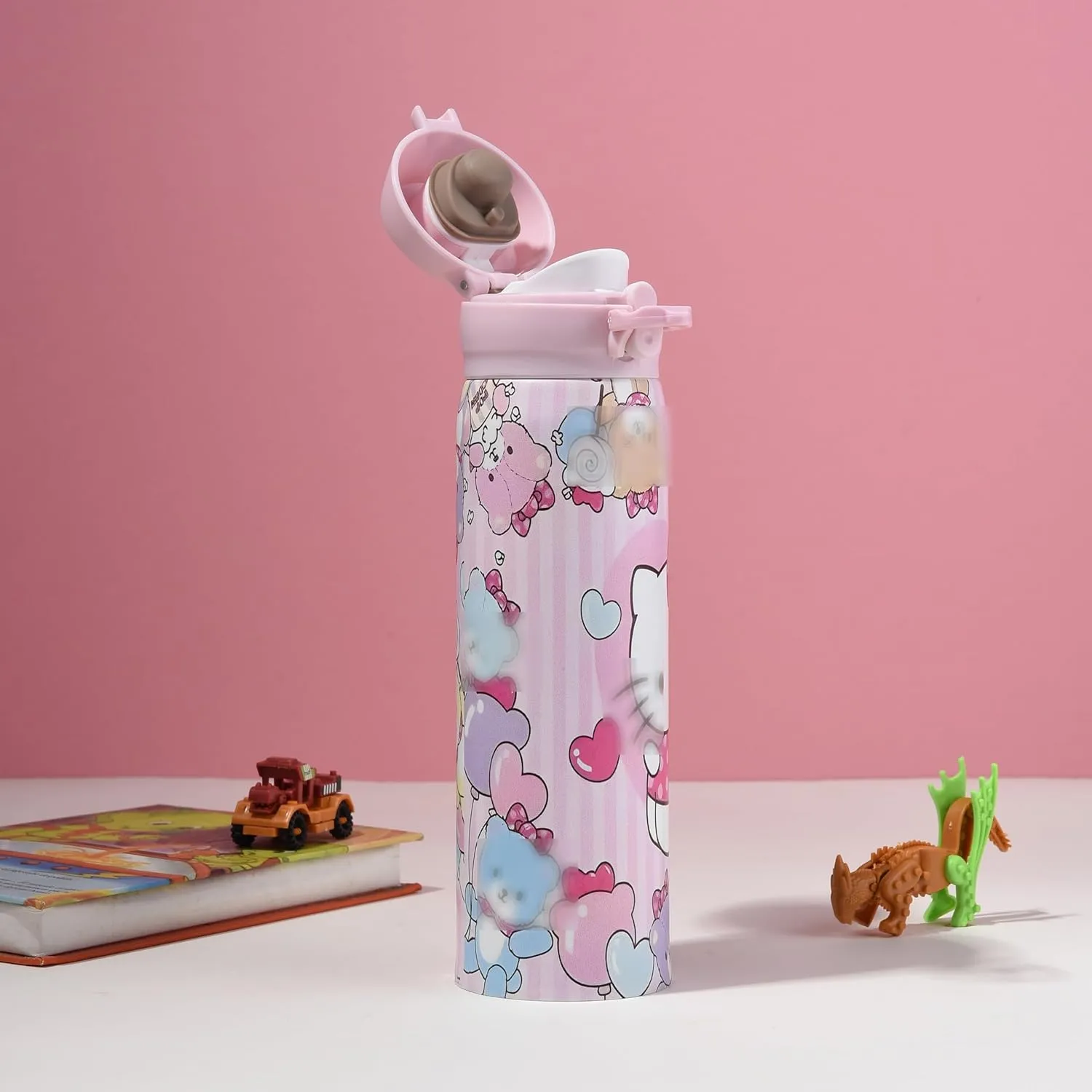 Cartoon Anime Water Bottle, 500ml Reusable Cup for Girls (pink02)