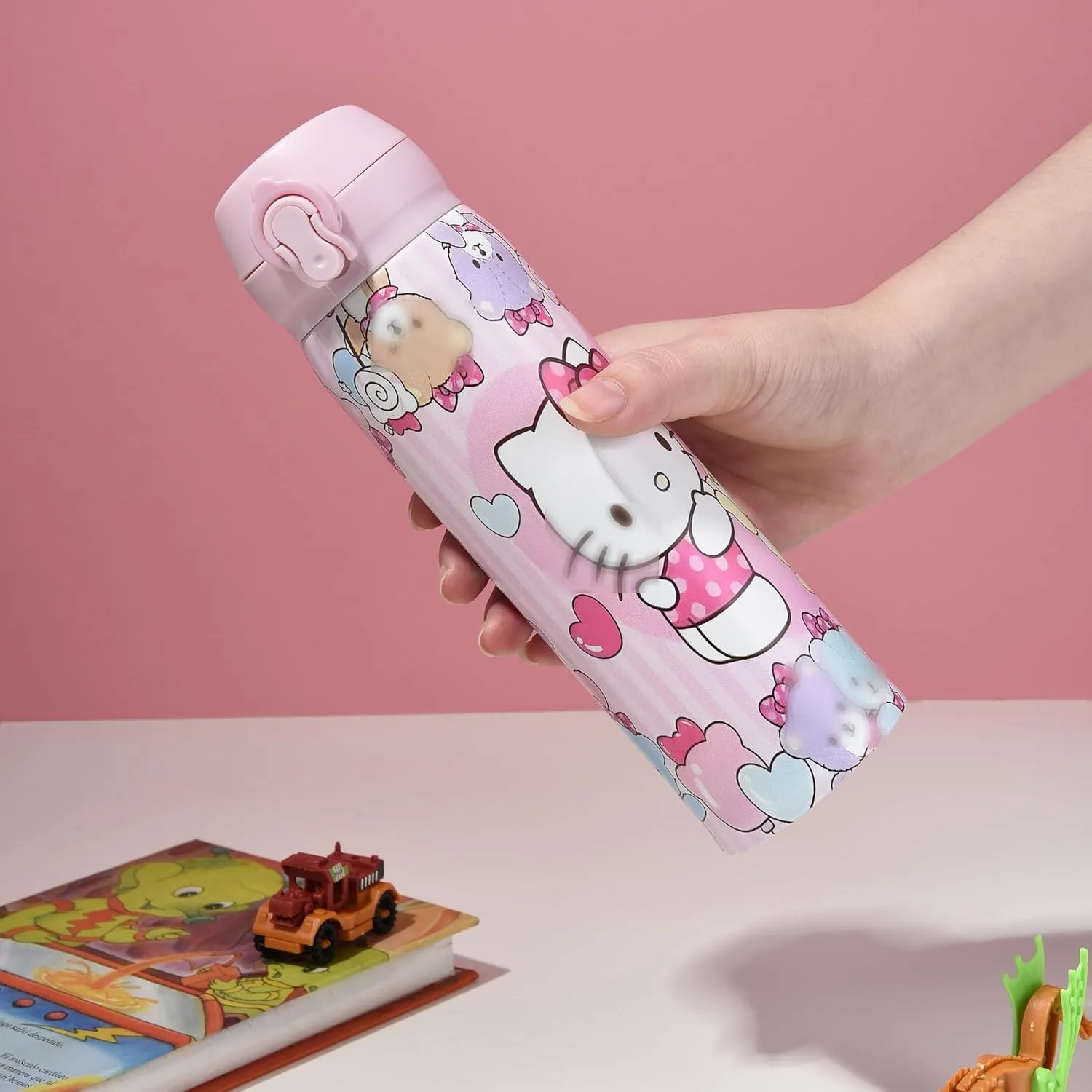 Cartoon Anime Water Bottle, 500ml Reusable Cup for Girls (pink02)