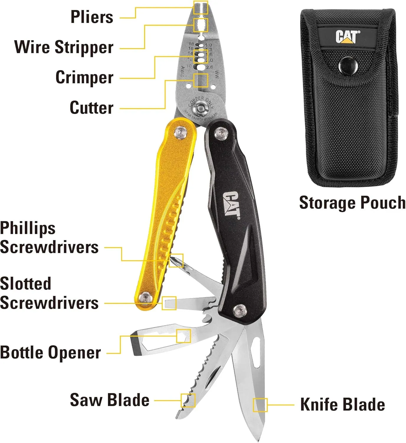 Cat 14-in-1 Multi-Pliers Stainless Steel Multi-Tool Aluminum Handles - 980104